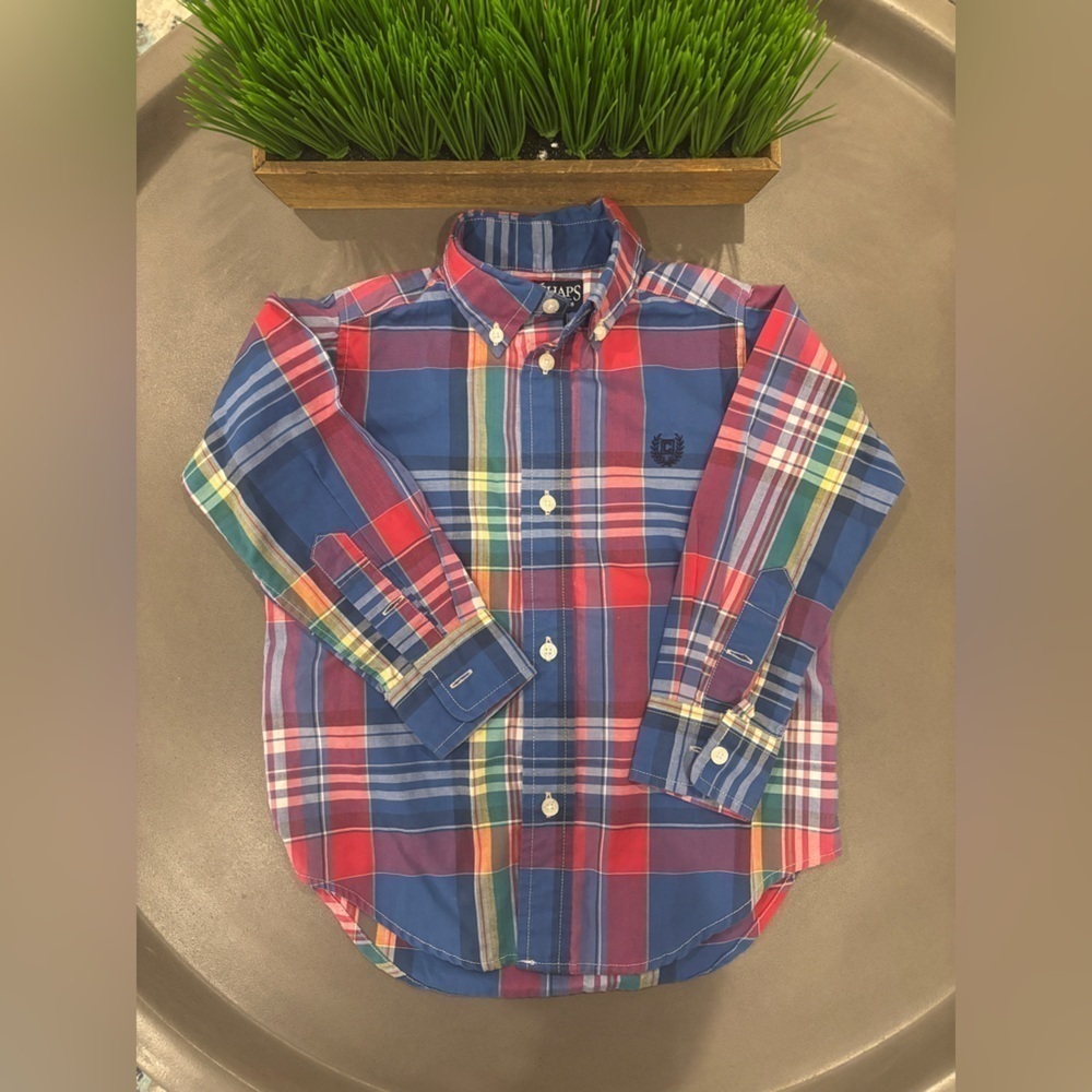 Chaps Boys Size 3T Long Sleeve Red\Blue Plaid Button Down